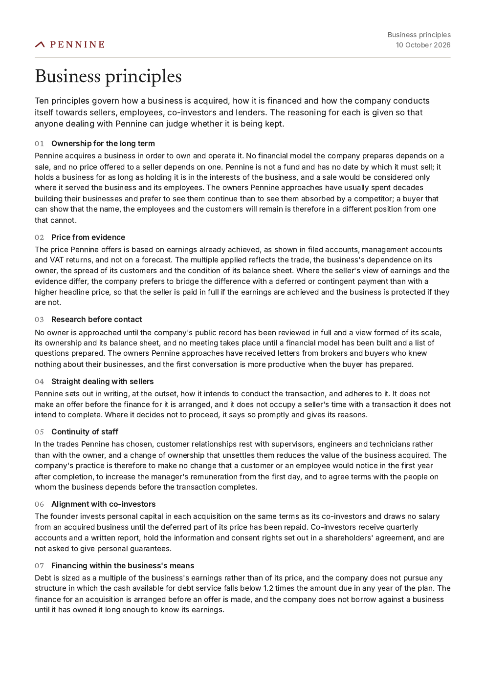 First page of Business principles